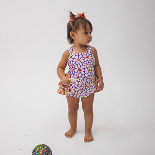 Celia Romper - Purple Floral Rainbow