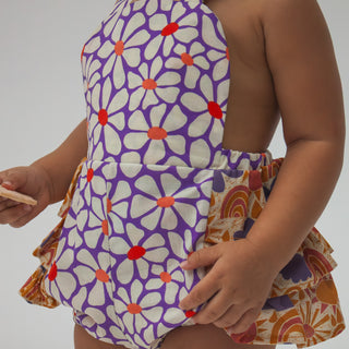 Celia Romper - Purple Floral Rainbow